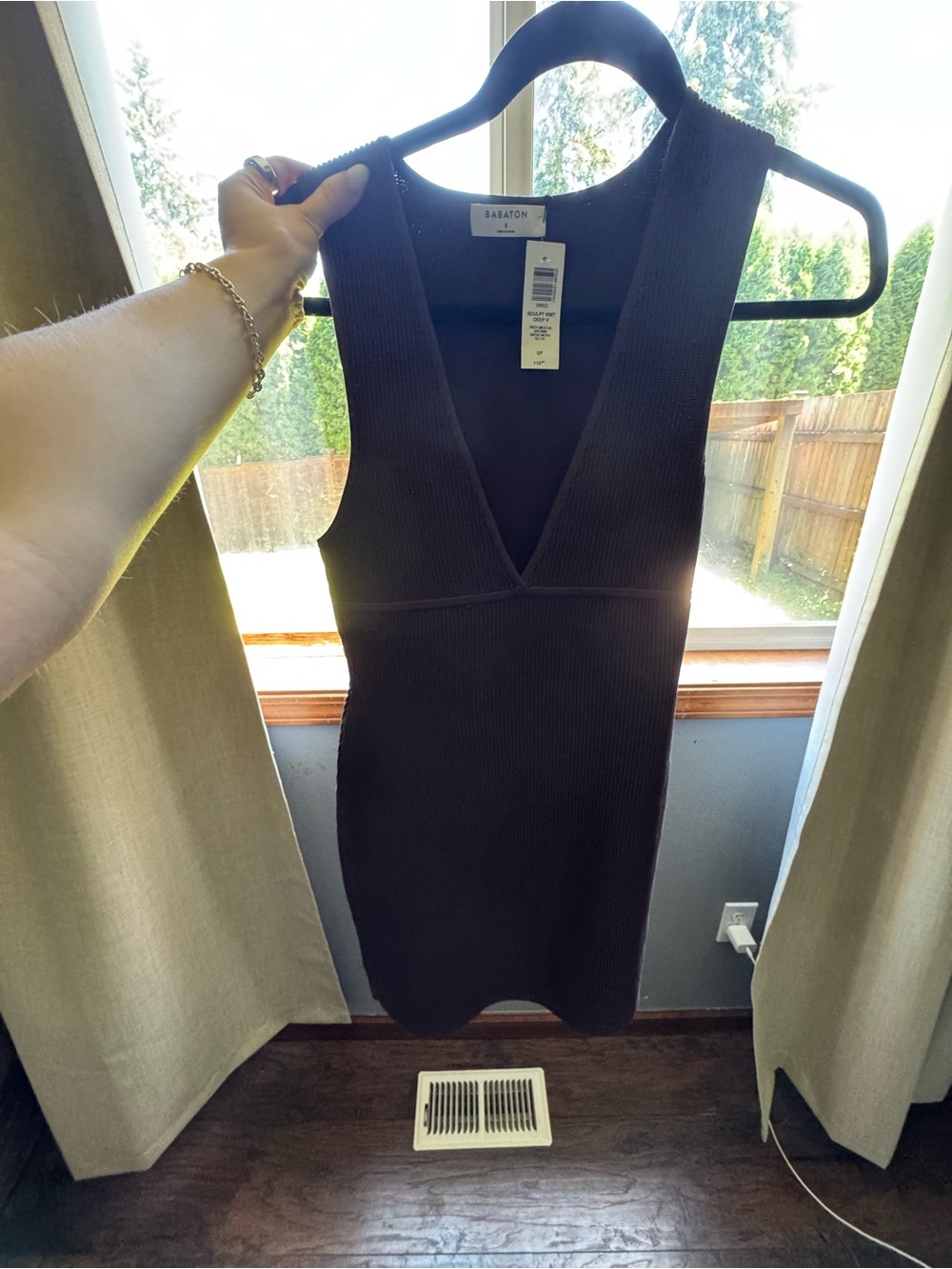 NWT Sculpt Babaton Deep V Ribbed Tank Dress in Dark Brown